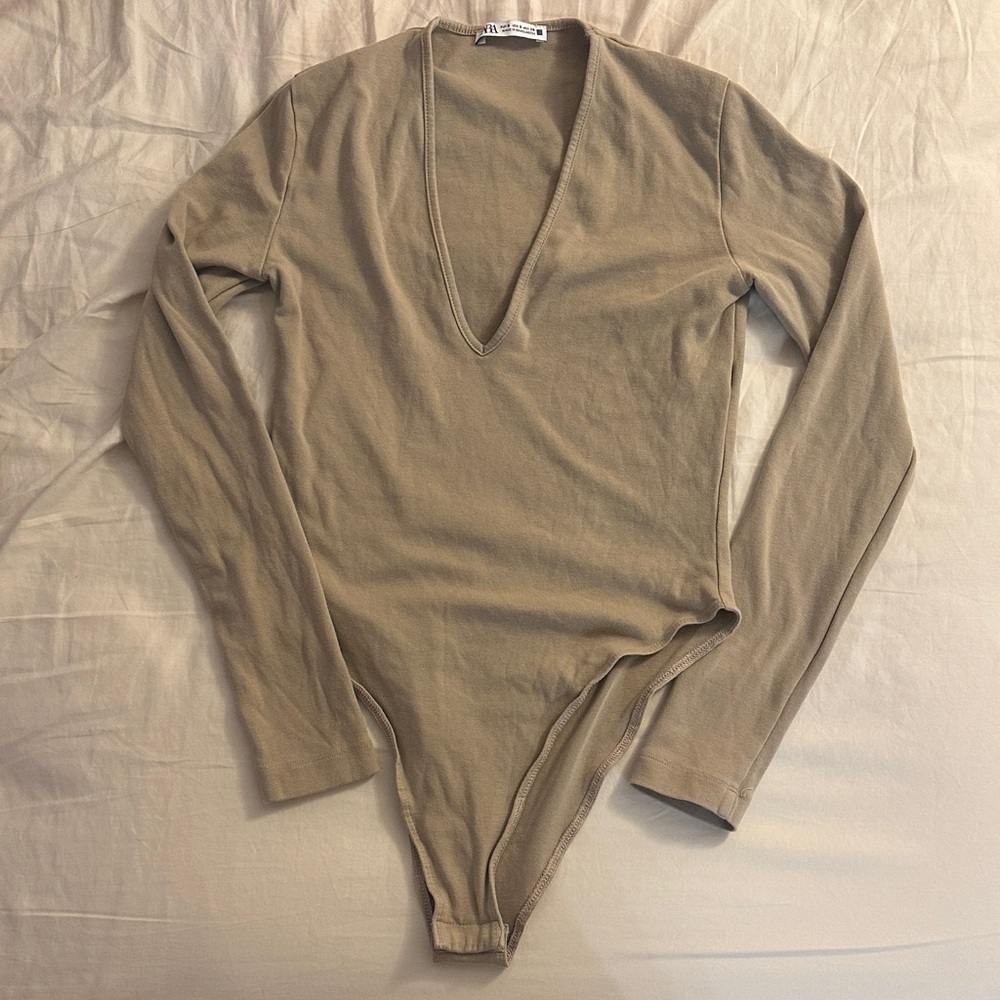 Zara Tan Long Sleeve Bodysuit